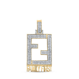 10kt Yellow Gold Men's Round Diamond Family First Charm Pendant - 3/4 Cttw | Splendid Jewellery product  Top View from Splendid Jewellery