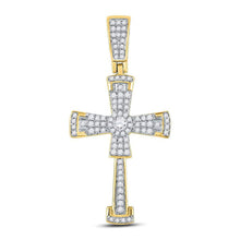 Load image into Gallery viewer, 10kt Yellow Gold Men&#39;s Diamond Flared Cross Crucifix Pendant - 1/2 Cttw product  Top View from Splendid Jewellery