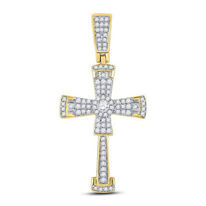 Men's Diamond Charm Pendant | 10kt Yellow Gold Mens Round Diamond Flared Cross Crucifix Charm Pendant 1/2 Cttw | Splendid Jewellery GND