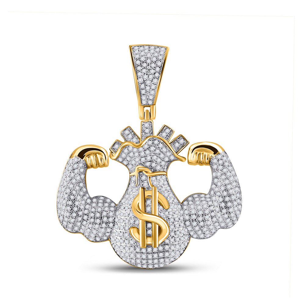 Men's Diamond Charm Pendant | 10kt Yellow Gold Mens Round Diamond Flex Money Bag Charm Pendant 1-1/3 Cttw | Splendid Jewellery GND