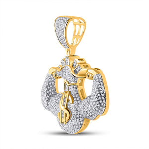 Men's Diamond Charm Pendant | 10kt Yellow Gold Mens Round Diamond Flex Money Bag Charm Pendant 1-1/3 Cttw | Splendid Jewellery GND