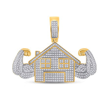 Load image into Gallery viewer, 10kt Yellow Gold Men's Round Diamond Flex Trap House Charm Pendant - 1-1/2 Cttw | Splendid Jewellery product  Top View from Splendid Jewellery