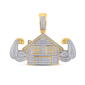 10kt Yellow Gold Men's Round Diamond Flex Trap House Charm Pendant - 1-1/2 Cttw | Splendid Jewellery product  Top View from Splendid Jewellery