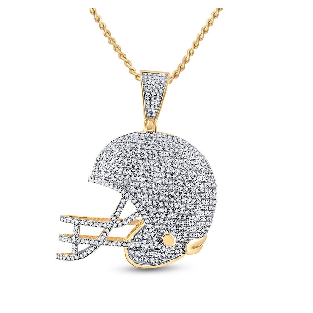 Men's Diamond Charm Pendant | 10kt Yellow Gold Mens Round Diamond Football Helmet Charm Pendant 3/4 Cttw | Splendid Jewellery GND