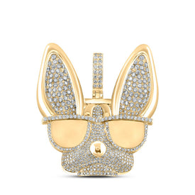 10kt Yellow Gold Men's Round Diamond French Bulldog Glasses Charm Pendant 6 Cttw product  Top View from Splendid Jewellery