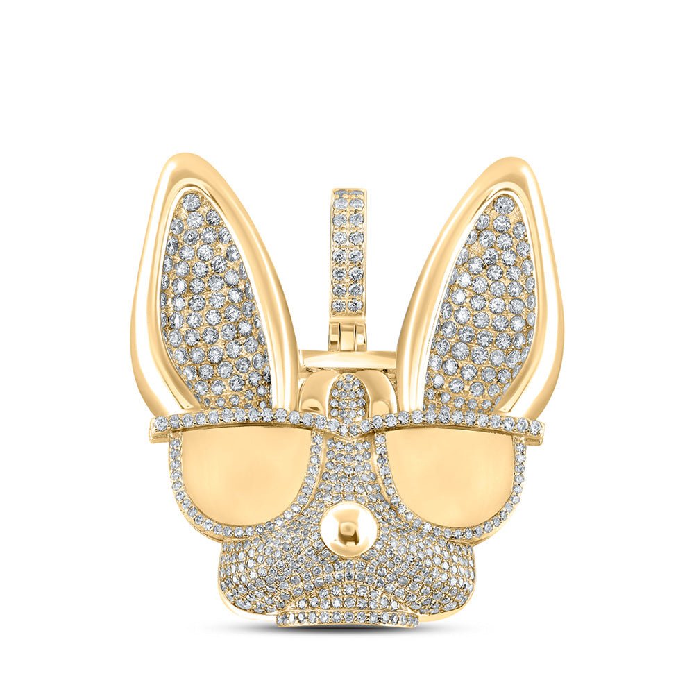 Men's Diamond Charm Pendant | 10kt Yellow Gold Mens Round Diamond French Bulldog Glasses Charm Pendant 6 Cttw | Splendid Jewellery GND