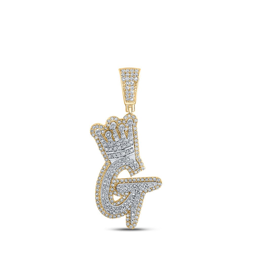 Men's Diamond Charm Pendant | 10kt Yellow Gold Mens Round Diamond G Crown Letter Charm Pendant 1 Cttw | Splendid Jewellery GND