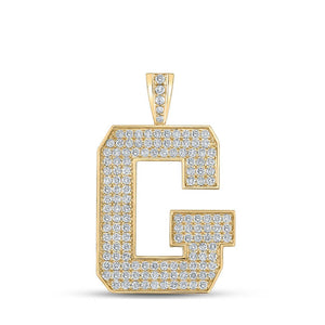 Men's Diamond Charm Pendant | 10kt Yellow Gold Mens Round Diamond G Initial Letter Charm Pendant 2-1/3 Cttw | Splendid Jewellery GND