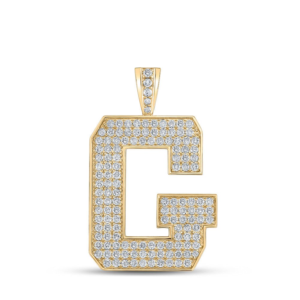 Men's Diamond Charm Pendant | 10kt Yellow Gold Mens Round Diamond G Initial Letter Charm Pendant 2-1/3 Cttw | Splendid Jewellery GND