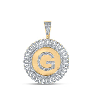 Men's Diamond Charm Pendant | 10kt Yellow Gold Mens Round Diamond G Letter Charm Pendant 1-1/4 Cttw | Splendid Jewellery GND