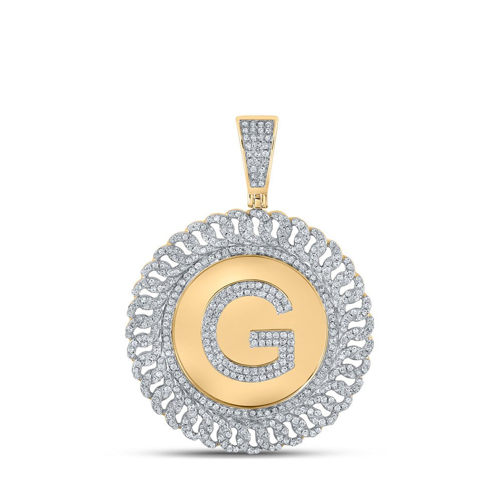 Men's Diamond Charm Pendant | 10kt Yellow Gold Mens Round Diamond G Letter Charm Pendant 1-1/4 Cttw | Splendid Jewellery GND