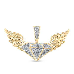 Men's Diamond Charm Pendant | 10kt Yellow Gold Mens Round Diamond Gem Wings Charm Pendant 1/3 Cttw | Splendid Jewellery GND