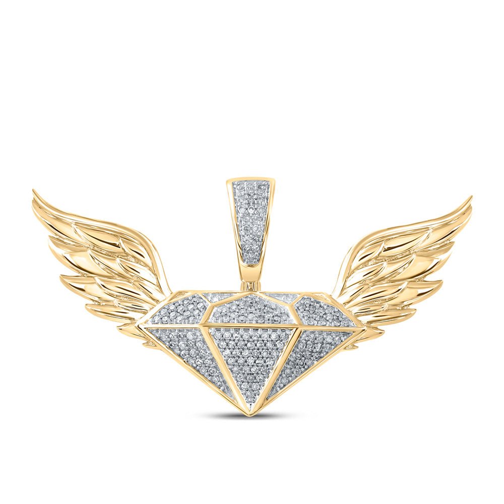 Men's Diamond Charm Pendant | 10kt Yellow Gold Mens Round Diamond Gem Wings Charm Pendant 1/3 Cttw | Splendid Jewellery GND