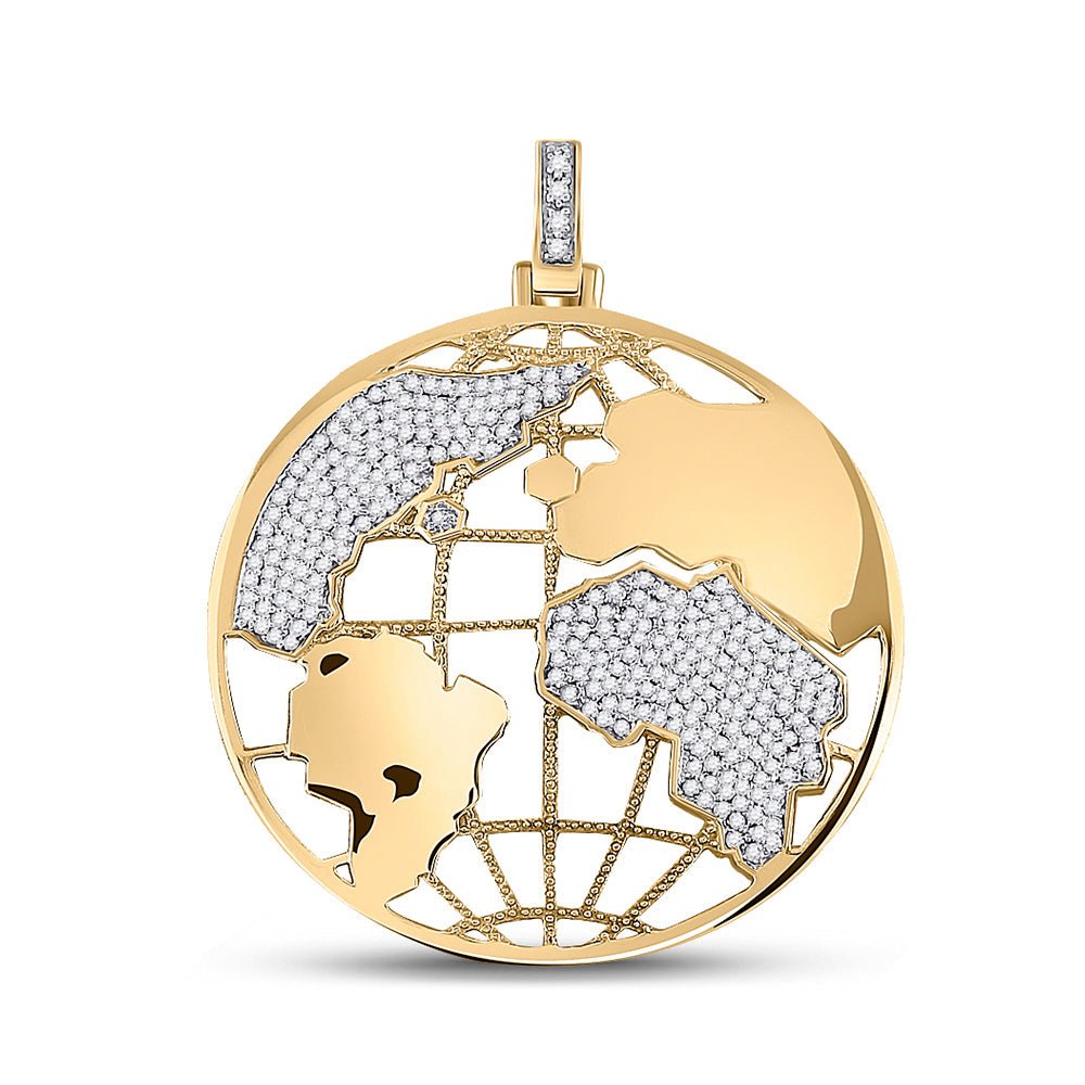 Men's Diamond Charm Pendant | 10kt Yellow Gold Mens Round Diamond Globe World Charm Pendant 5/8 Cttw | Splendid Jewellery GND