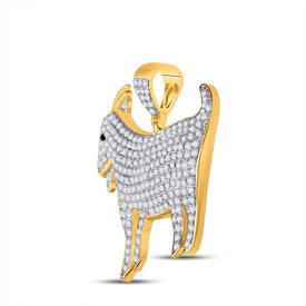 10kt Yellow Gold Men's Round Diamond Goat Animal Charm Pendant - 2-7/8 Cttw product Side View from Splendid Jewellery