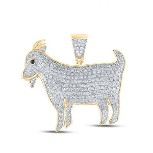 Men's Diamond Charm Pendant | 10kt Yellow Gold Mens Round Diamond Goat Animal Charm Pendant 2-7/8 Cttw | Splendid Jewellery GND