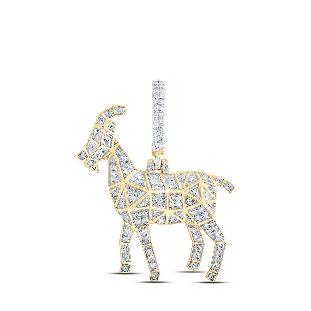 Men's Diamond Charm Pendant | 10kt Yellow Gold Mens Round Diamond Goat Charm Pendant 1/2 Cttw | Splendid Jewellery GND