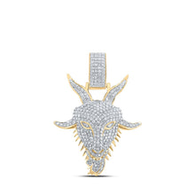 Load image into Gallery viewer, 10kt Yellow Gold Men's Round Diamond Goat Face Charm Pendant - 1-1/2 Cttw product  Top View from Splendid Jewellery