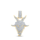 10kt Yellow Gold Men's Round Diamond Goat Face Charm Pendant - 1-1/2 Cttw product  Top View from Splendid Jewellery