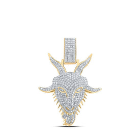 10kt Yellow Gold Men's Round Diamond Goat Face Charm Pendant - 1-1/2 Cttw product  Top View from Splendid Jewellery