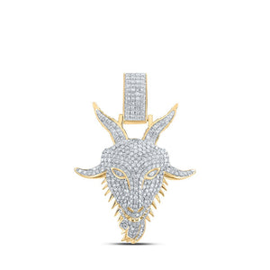 Men's Diamond Charm Pendant | 10kt Yellow Gold Mens Round Diamond Goat Face Charm Pendant 1-1/2 Cttw | Splendid Jewellery GND