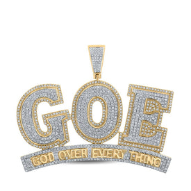 10kt Yellow Gold Men's Round Diamond God Over Everything Charm Pendant - 2-1/3 Cttw product  Top View from Splendid Jewellery