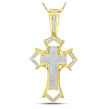 Load image into Gallery viewer, 10kt Yellow Gold Men's Diamond Gothic Cross Charm Pendant - 1/2 Cttw | Splendid Jewellery product  Top View from Splendid Jewellery