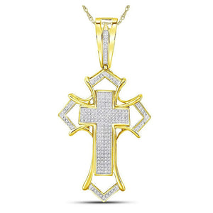 Men's Diamond Charm Pendant | 10kt Yellow Gold Mens Round Diamond Gothic Cross Charm Pendant 1/2 Cttw | Splendid Jewellery GND