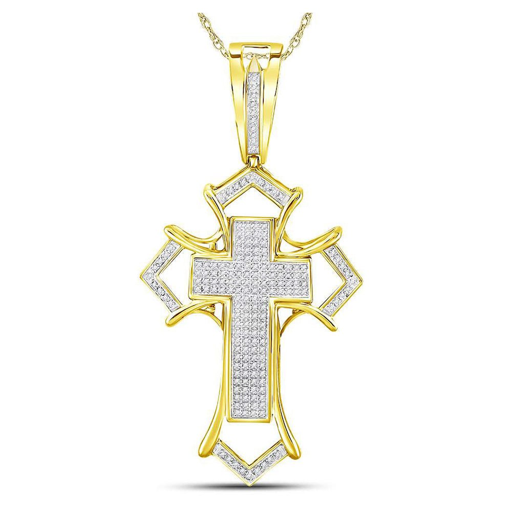 Men's Diamond Charm Pendant | 10kt Yellow Gold Mens Round Diamond Gothic Cross Charm Pendant 1/2 Cttw | Splendid Jewellery GND