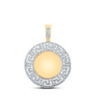 10kt Yellow Gold Men's Round Diamond Greek Key Memory Circle Charm Pendant - 1 Cttw | Splendid Jewellery product  Top View from Splendid Jewellery