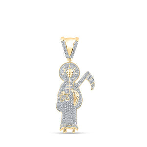 Men's Diamond Charm Pendant | 10kt Yellow Gold Mens Round Diamond Grim Reaper Charm Pendant 1-1/5 Cttw | Splendid Jewellery GND