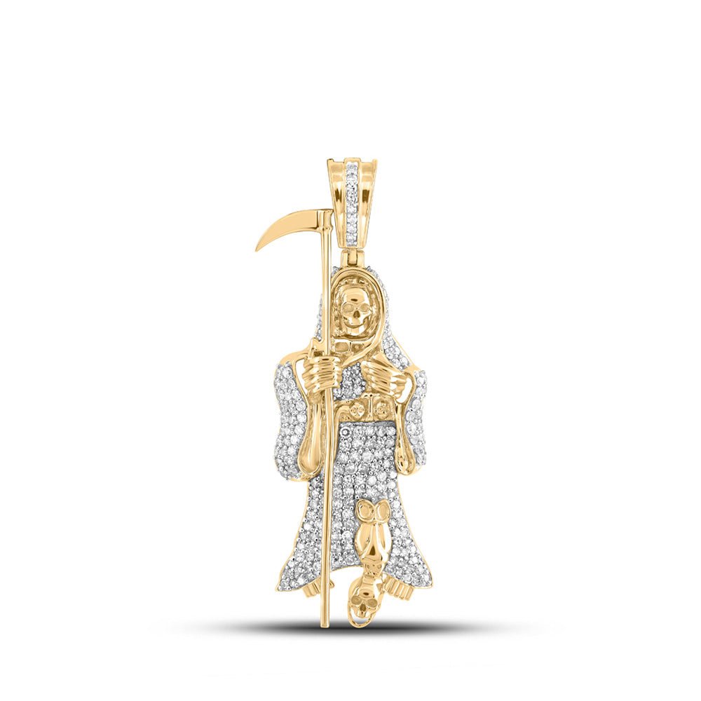 Men's Diamond Charm Pendant | 10kt Yellow Gold Mens Round Diamond Grim Reaper Charm Pendant 3/4 Cttw | Splendid Jewellery GND