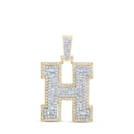 10kt Yellow Gold Men's Diamond H Initial Letter Charm Pendant - 1 Cttw product  Top View from Splendid Jewellery