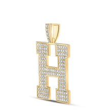 Load image into Gallery viewer, 10kt Yellow Gold Men's Round Diamond H Initial Letter Charm Pendant - 2-1/3 Cttw product Side View from Splendid Jewellery