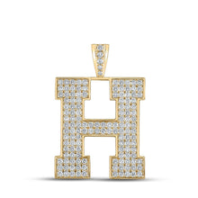 Load image into Gallery viewer, 10kt Yellow Gold Men's Round Diamond H Initial Letter Charm Pendant - 2-1/3 Cttw product  Top View from Splendid Jewellery