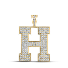 10kt Yellow Gold Men's Round Diamond H Initial Letter Charm Pendant - 2-1/3 Cttw product  Top View from Splendid Jewellery