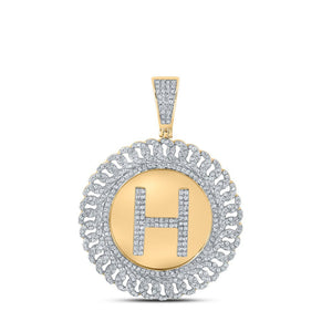 Men's Diamond Charm Pendant | 10kt Yellow Gold Mens Round Diamond H Letter Charm Pendant 1-1/4 Cttw | Splendid Jewellery GND