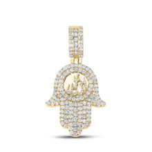 Load image into Gallery viewer, 10kt Yellow Gold Men&#39;s Round Diamond Hamsa Allah Charm Pendant - 3 Cttw | Splendid Jewellery product  Top View from Splendid Jewellery