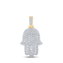 Load image into Gallery viewer, 10kt Yellow Gold Men's Round Diamond Hamsa Charm Pendant - 1 Cttw | Splendid Jewellery product  Top View from Splendid Jewellery