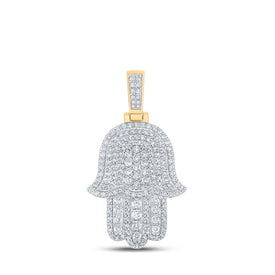 10kt Yellow Gold Men's Round Diamond Hamsa Charm Pendant - 1 Cttw | Splendid Jewellery product  Top View from Splendid Jewellery