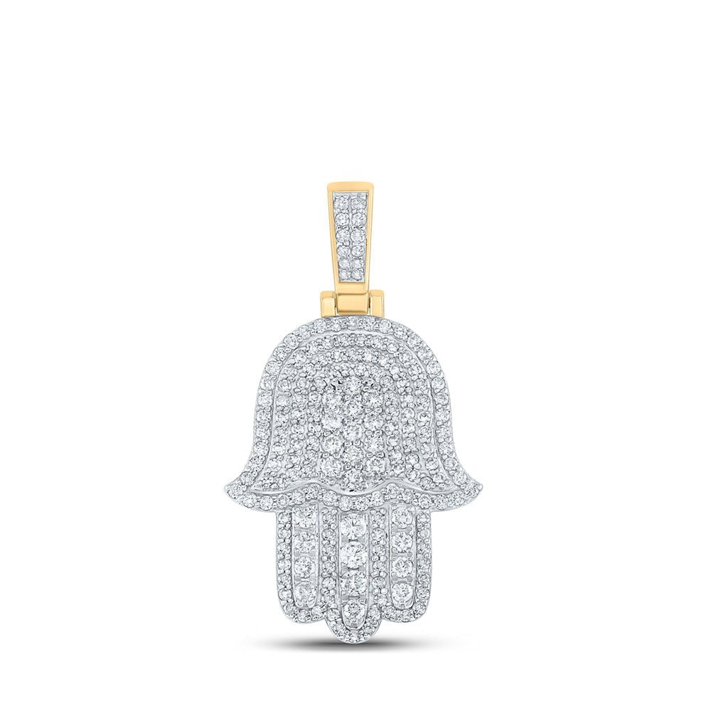 Men's Diamond Charm Pendant | 10kt Yellow Gold Mens Round Diamond Hamsa Charm Pendant 1 Cttw | Splendid Jewellery GND