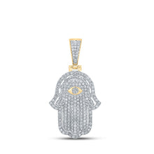 Load image into Gallery viewer, 10kt Yellow Gold Men's Round Diamond Hamsa Charm Pendant - Exquisite Brilliance product  Top View from Splendid Jewellery