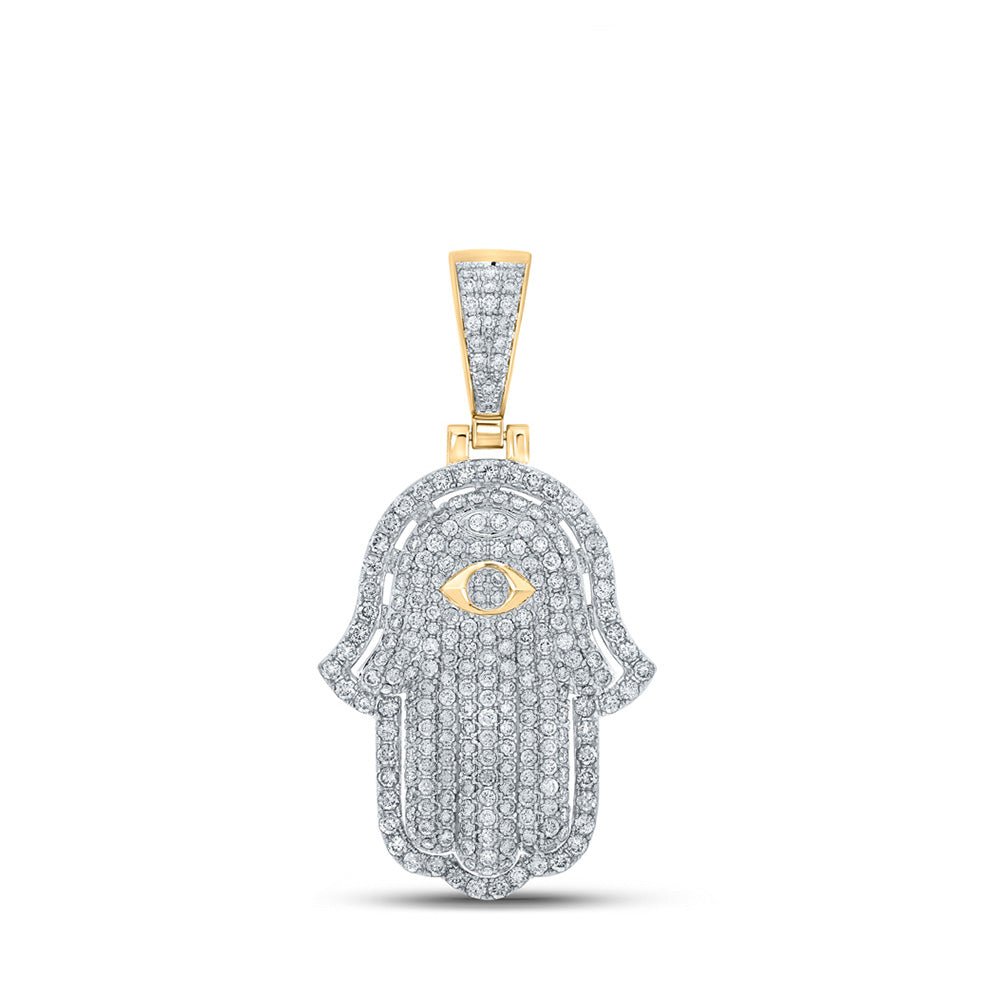 Men's Diamond Charm Pendant | 10kt Yellow Gold Mens Round Diamond Hamsa Charm Pendant 2-3/4 Cttw | Splendid Jewellery GND