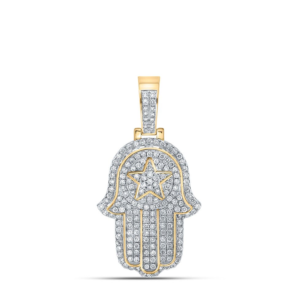 Men's Diamond Charm Pendant | 10kt Yellow Gold Mens Round Diamond Hamsa Charm Pendant 2-5/8 Cttw | Splendid Jewellery GND