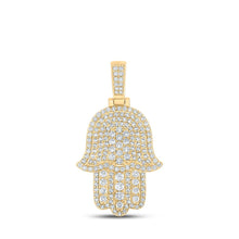 Load image into Gallery viewer, 10kt Yellow Gold Men&#39;s Round Diamond Hamsa Charm Pendant - 2 Cttw | Exquisite Jewellery product  Top View from Splendid Jewellery