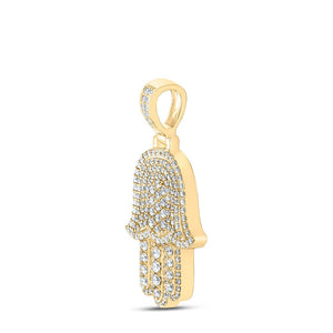 Men's Diamond Charm Pendant | 10kt Yellow Gold Mens Round Diamond Hamsa Charm Pendant 2 Cttw | Splendid Jewellery GND