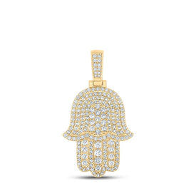 10kt Yellow Gold Men's Round Diamond Hamsa Charm Pendant - 2 Cttw | Splendid Jewellery product  Top View from Splendid Jewellery