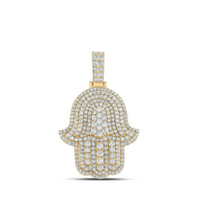 Load image into Gallery viewer, 10kt Yellow Gold Men's Round Diamond Hamsa Charm Pendant - A Stunning Statement of Style and Spirituality product  Top View from Splendid Jewellery