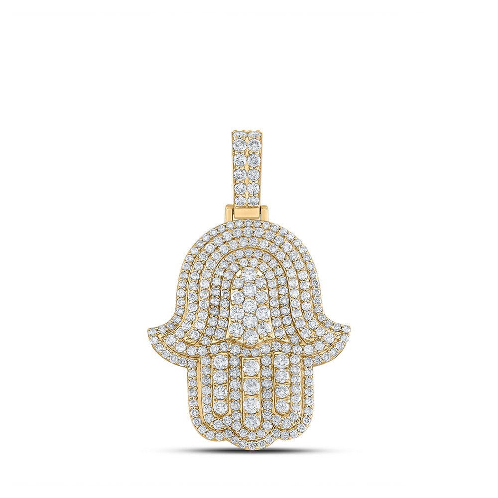 Men's Diamond Charm Pendant | 10kt Yellow Gold Mens Round Diamond Hamsa Charm Pendant 3-7/8 Cttw | Splendid Jewellery GND