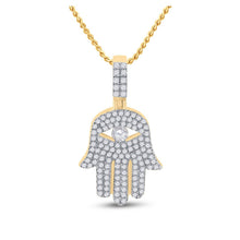 Load image into Gallery viewer, 10kt Yellow Gold Men's Round Diamond Hamsa Hand Charm Pendant - 1 Cttw | Splendid Jewellery product  Top View from Splendid Jewellery